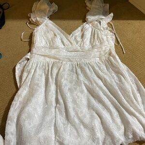 White Lace Dress with Ruffled Sleeves